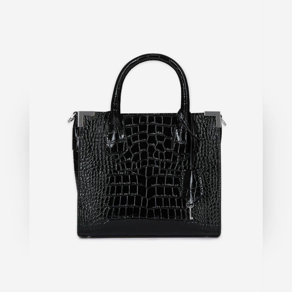 Ming crocodile effect bag in black leather - Picture 4 of 9